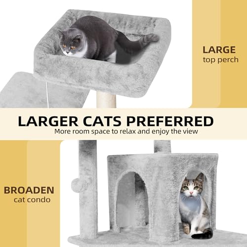 Image of 54inch Large Cat Tree Tower Condo with Hammock for Indoor Cats, Soft Plush Multi-Level Climbing Tree Cat House with Cat Cave, Scratching Post, Sisal Rope, Light Grey