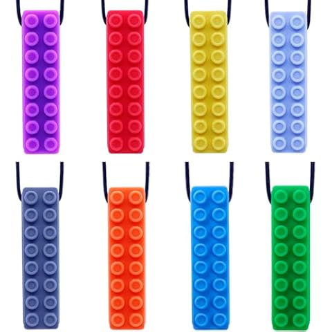 Chew Necklace by GNAWRISHING - 8-Pack (Building Block)- for Autistic, ADHD, SPD, Oral Motor Children, Kids (Tough, Long-Lasting) Cover