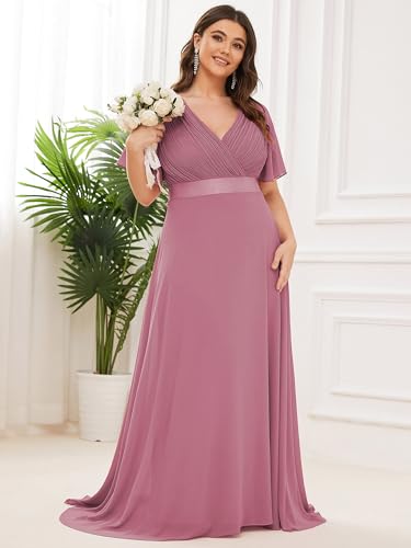 Image of Ever-Pretty Women's Chiffon Formal Evening Dresses for Curvy Women V-Neck Plus Size Floor Length Bridesmaid Dress Orchid 22
