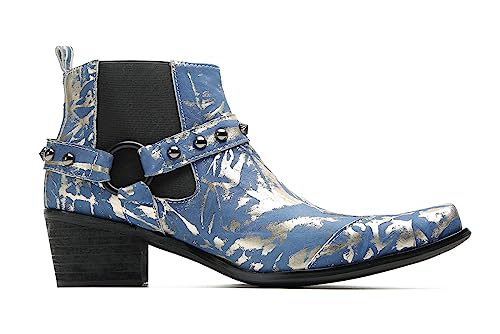 Santimon Chelsea Boots Men Party Dress Casual Square Toe Cowboy Boots Fashion Comfort Buttons Beaded Western Ankle Boots for Mens3