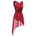 AFAVOM Women's Lyrical Dance Costume Sleeveless V-Neck Sequin Flower Lyrical Dance Dress Asymmetric Flowy Mesh Tulle Skirt Contemporary Dance Costumes Ballet Leotard Dancewear Wine Red S