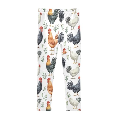 Watercolor Leaf Rooster Girls Leggings Kids Yoga Pants Dance Active Tights 4T2