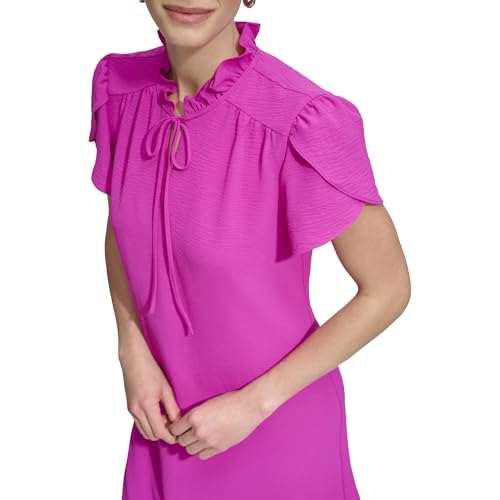 Image of DKNY Women's Front Tie Ruffle Neckline Trapeze Dress