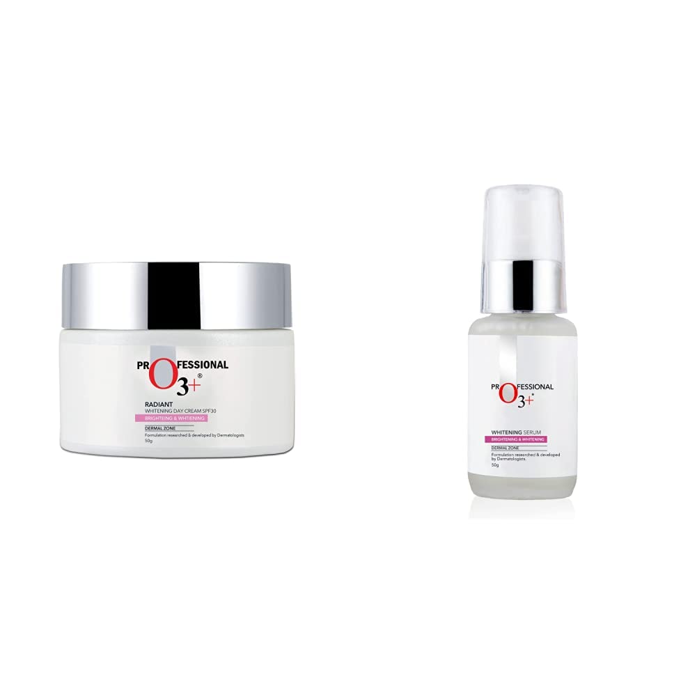 O3+ Radiant Day Cream SPF 30 | For Glowing, Even Skin Tone | Moisturises & Protects All Skin Types 50g + O3+ Whitening Serum for Pigmentation Control and Skin Brightening, 50ml