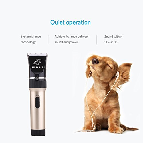 Enjoy Pet Dog Clippers Cat Shaver, Professional Hair Grooming Clippers Detachable Blades Cordless Rechargeable With Guards, Combs For Dog Cat Small Animal, Quiet Animal Horse Clippers (Gold) #TOP3