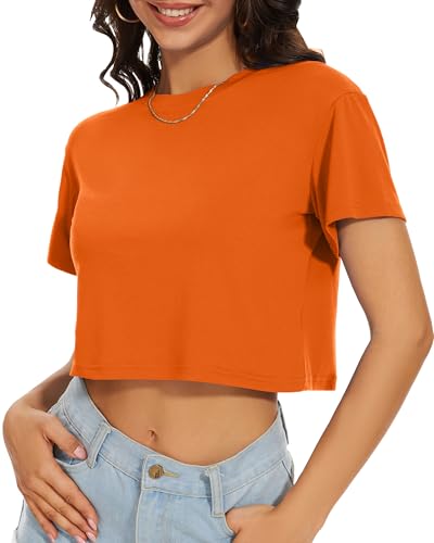 Image of Womens Summer Crop Tops Short Sleeve Round Neck T-Shirts Loose Fit Casual Blouse 2026
