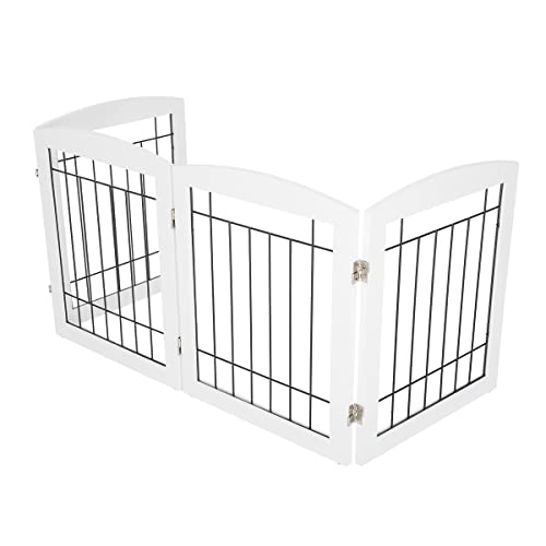 Pawland Wire Free Standing Pet Gate For Dogs, Foldable Dog Gate For The House Indoor, Step Over Pet Puppy Safety Fence, Doorway, Stairs, 80 Inch Wide, 24" Height 4 Panels, White #TOP6