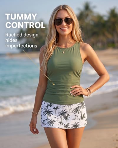 Image of Daci Womens Tankini Swimsuits with Skirt - Two Piece Tummy Control Bathing Suits High Neck Swimwear