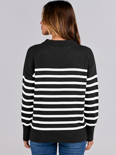 ANRABESS Women Fall Fashion Sweaters Striped Long Sleeve Crewneck Loose Fit Cozy Knit Trendy Pullover Sweater Tops4