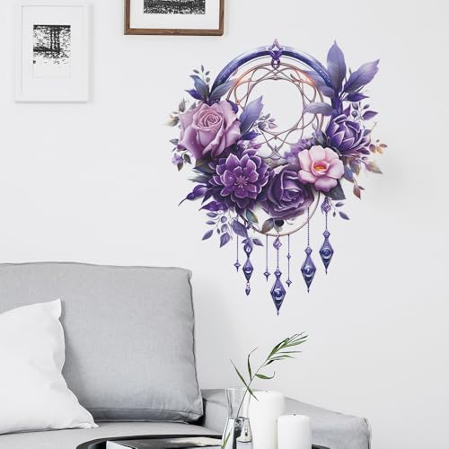 Vinilo Decorativo Atrapasueños Floral Morado 23.6x15.7 pulg miniatura 6