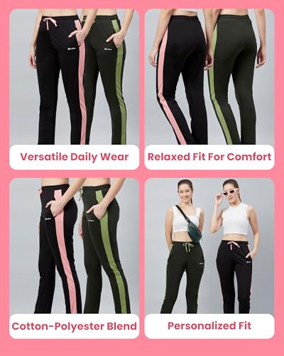 Image of BLINKIN Women's Relaxed Fit Mid Rise Cotton Pajamas Combo, Pack of 2-The Ultimate Track Pants : Ideal Lower for Night Wear & Comfort Wear