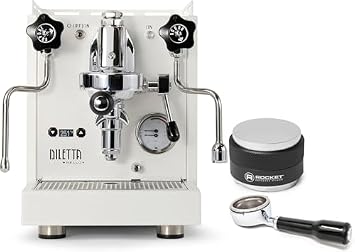 Diletta Bello+ Espresso Machine White Bundle w/Rocket Accessories 58mm Bottomless Portafilter & Distributor
