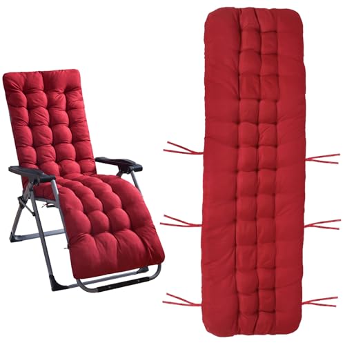 KOCASO 66.92in Chaise Lounger Cushion, Bench Rocking Chair Pads, Non-Skid Slip Patio Padded Seat Cushion W/Ties, Recliner Chair Sofa Mat for Indoor Outdoor, Only A Cushion, Red
