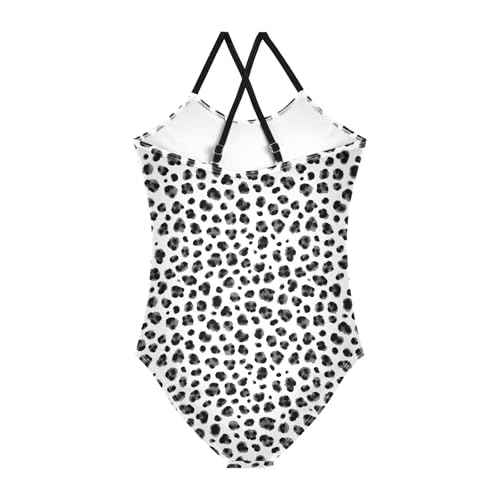 senya Girls Swimsuits One-Piece Swimwear Tie Bathing Suit Beach Summer Round Neck 7-8T Black and White Dotted Pattern2