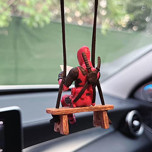 Funny Anime Car Mirror Hanging Accessories Car Pendant Reading Deadpool Ornaments Auto Rearview Mirror Decoration Car Accessories Christmas Gifts Car Interior Decor #TOP4