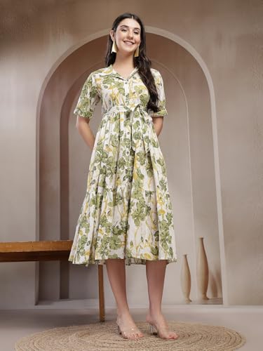 Image of Stylum Women's Floral Printed Cotton Flared Dress