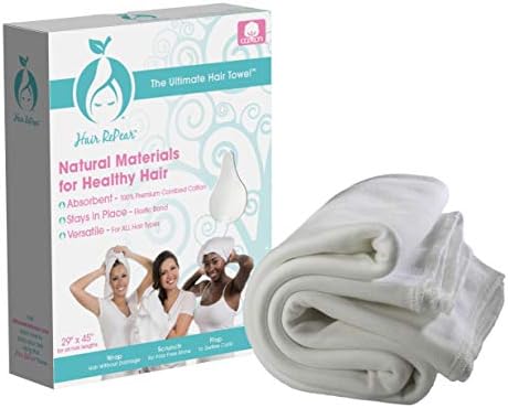 Hair RePear Ultimate Hair Towel - Anti Frizz Premium Cotton Product to Enhance Healthy Natural Hair Perfect for Plopping Wrapping Scrunching Curly Wavy or Straight Hair – 3 Great Sizes 29x45in White