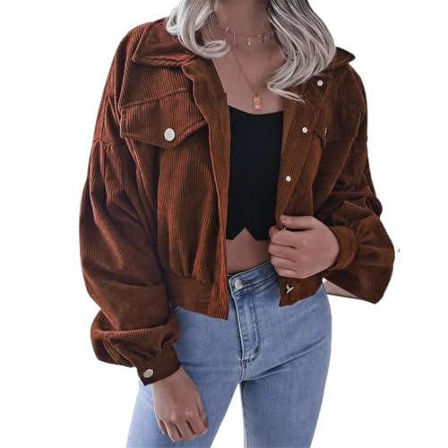 Veste en Jean pour Femmes GUOYUXIAO Manteau Côtelé Marron de Style Urbain