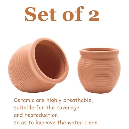 Image of M2cbridge Pottery Ceramic Jar Natural Clay Vase for Cichlid Small Fish Shrimp Aquarium Decor to Play Hide Breed Habitat (Red Pots, 2pcs)