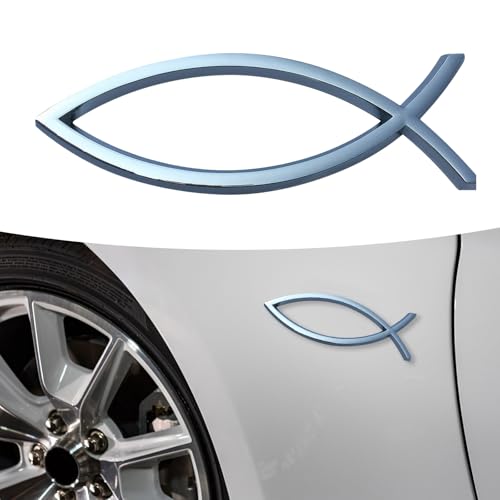 Image of 3D Jesus Fish Car Emblem Decal, 1.77 inch x 5.51 inch Creative Personality 3D Car Rim Sticker Decoration Badge Decal, Modification Accessories, Universal for Most Car Models (Silver #3)
