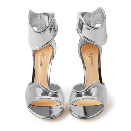 Image of Women's Metallic Open Toe Heels Sandals Back Zipper Dressy Heels Ankle Strap Heels for Party Wedding
