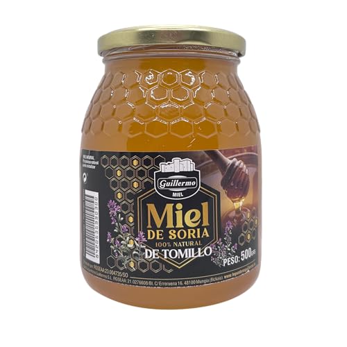 Guillermo | Miel de Tomillo de Soria - Bote 1 kg. | Propiedades digestivas, antisépticas y balsámicas | Ideal para acompañar quesos, yogures, postres, infusiones o para disfrutar a cucharadas