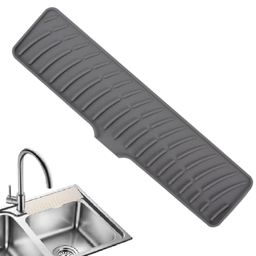 Kitchen Sink Splash Guard - Silicone Draining Mat Around Tap, Draining Pad Behind Faucet, Drip Catcher Sink Protector Mat, Extended Sink Faucet Pad Splash Guard for Countertop (Grey)