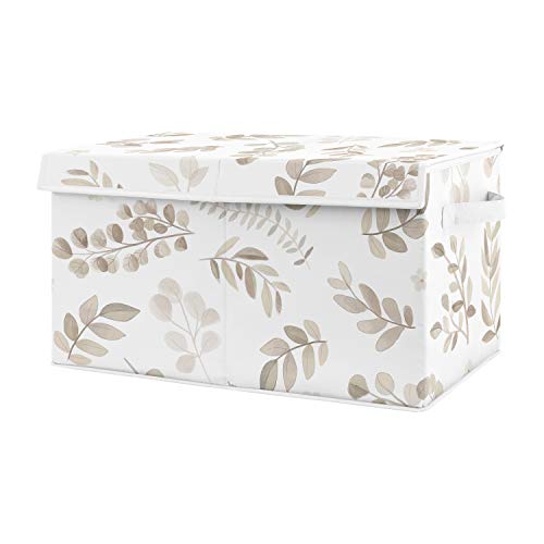 Image of Sweet Jojo Designs Boho Botanical Leaf Boy Girl Small Fabric Toy Bin Storage Box Chest For Baby Nursery - Gender Neutral Ivory Cream Beige Tan Off White Taupe Linen Woodland Farmhouse Floral Bohemian