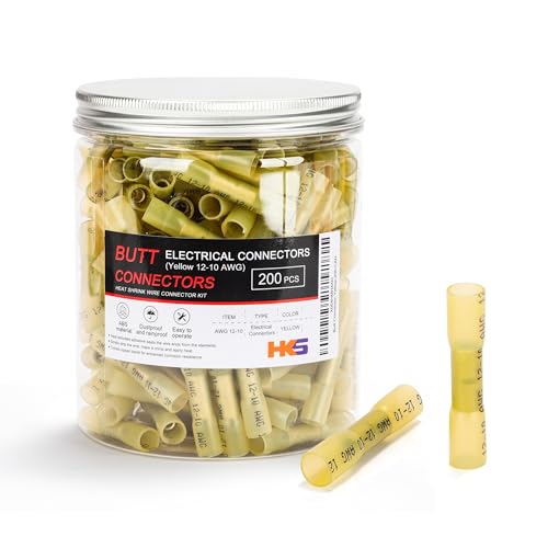 HKS 200 PCS Yellow Heat Shrink Butt Connector 12-10 AWG - Electrical Connectors - Tinned Red Copper 1mm - Automotive Marine Stereo Boat Crimp - Waterproof and Insulated by HKS - Used condition - US$24.42