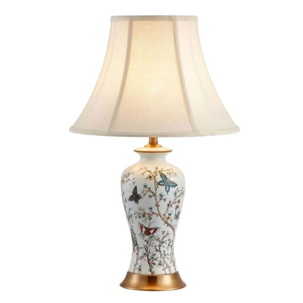 asdchZen Table Lamp Table Lamps For Living Room 22.5" Ceramic Metal Table Lamp Contemporary Hand Painted Floral Bedside Nightstand Lamp For Bedroom Living Room Office Bedside Lamp,Dimmer Switch