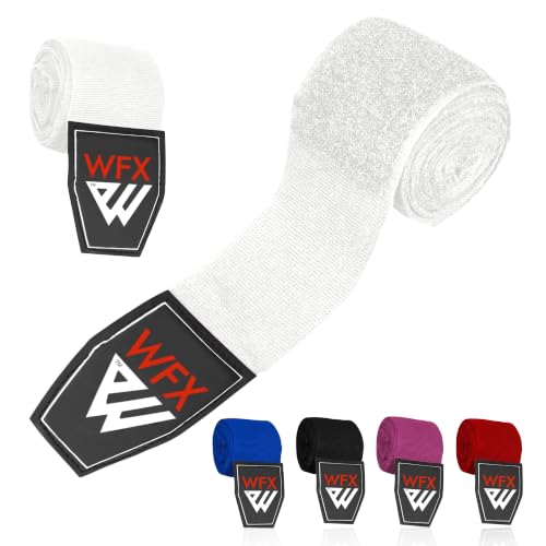 WFX Boxing Hand Wraps 3.5 4.5 Meter Martial Arts Bandages Inner Gloves Wrist Support Straps Punching Under Hand Knuckles Heavy Elasticated Training Bag Mitts Muay Thai (White, 3.5 M)