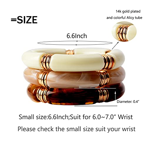 GOOJIDS Simple Beaded Gold Bangles Bracelet Chunky Bamboo Tube Curved Stacking Clear Acrylic Colorful Beads Stretchable Gold Bracelets Set For Women2