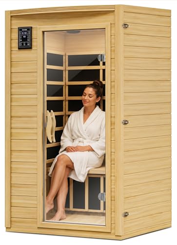 SereneLife 1-2 Person Low EMF FAR Infrared Sauna for Home, Red Light Therapy, 7-Color Chromotherapy & Bluetooth Speaker, Indoor Dry Heat Sauna up to 149°F - image 1