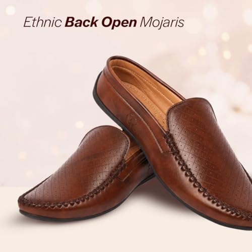 Image of FAUSTO Mens Perforated Stylish Driving Moccasins | Half Shoes for Office & Outings | Driving Loafers | Casual and Formal Mules | Soft Cushioned Insole