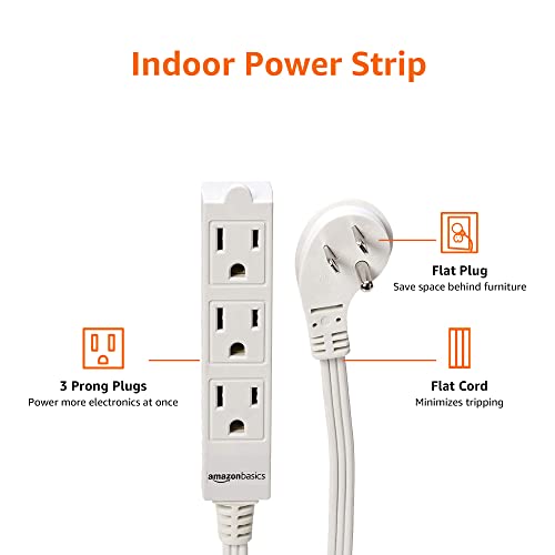 Amazon Basics Rectangular Indoor Extension Cord Power Strip, 3-Prong, Flat Plug, Grounded - 13 Amps, 1625 Watts, 125 VAC - 2-Pack, 6 ft, White - Image 4