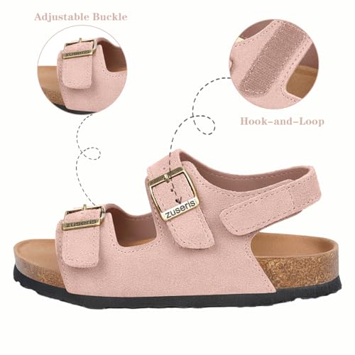 Image of ZUSERIS Kids Toddler Sandals Boys Girls Cork Footbed Sandal Comfort Double Buckle Slip On Slippers with Adjustable Back Strap