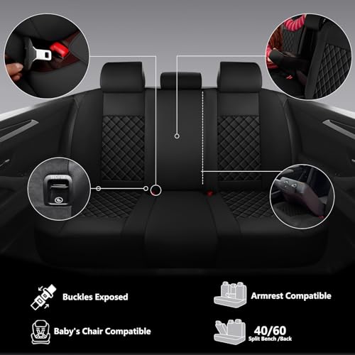 WENNFOUR Full Coverage Leather Car Seat Covers Full Set,Waterproof Seat Covers for Cars,SUVs Trucks, Car Seat Cushion,Car Seat Protector with 5 Seats (Black, Full Set(Front and Rear-5 Seats)) — view 5