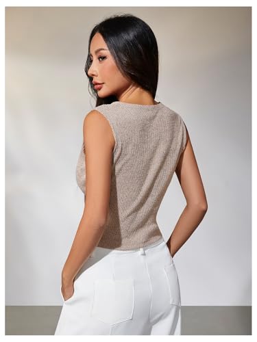 Milumia Women's V Neck Sleeveless Button Down Tank Top Ribbed Knit Fitted Vest Top2