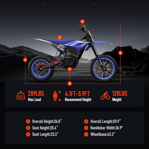 Image of Electric Dirt Bike for Teens & Adults, 3000W Peak Motor Electric Motorcycle, 48V 23.4Ah Battery Off-Road E Dirt Bike with Hydraulic Brakes & 3 Speed Modes (Dark Blue)