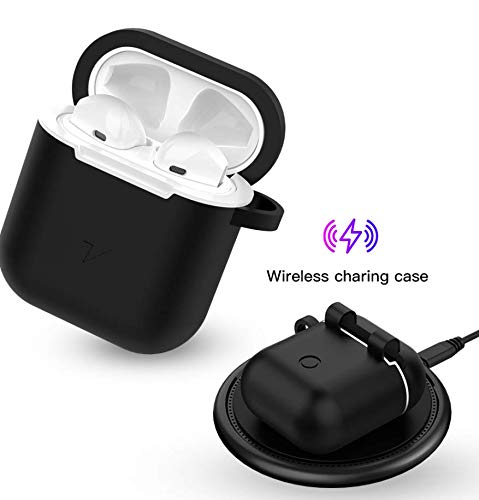 Uverbon Kabellose Ladehülle für Apple AirPods Schutzhülle für AirPods Wireless Charging (kompatibel mit Qi Wireless Charging Mats) schwarz