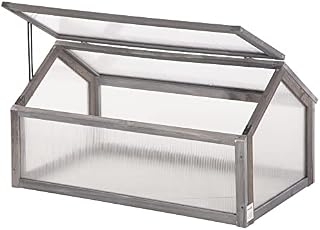 Outsunny Wooden Cold Frame Greenhouse Garden Polycarbonate Grow House with Openable Top for Flowers, Vegetables, Plants, 90 x 52 x 50cm, Grey