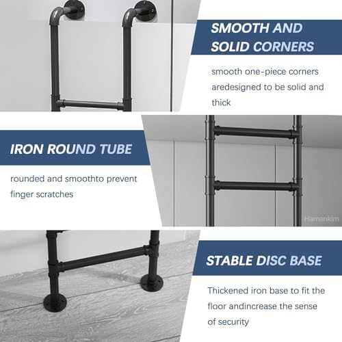 Black Wall Mounted Loft Ladder 4ft-9ft for Apartments, Dorms & Decks - Straight Round Iron Pipe Design, Easy Installation for Basement Egress Window Well