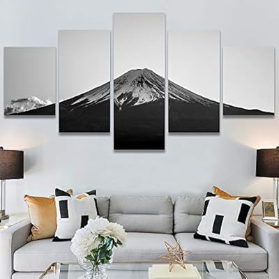 SIGNWIN 5 Panel Canvas Wall Art Monochromatic Mountains...