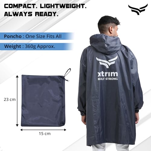 Image of Xtrim Unisex Outdoor Rain Poncho for Adults, Multi Use, Waterproof, Lightweight, Durable, Reusable, Emergency Raincoat with Hood, Windproof, One Size Fits All for Travel, Camping, Cycling, Grey