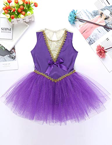 Jeeyjoo Kids Girls 3Pcs Cosplay Costume Circus Ringmaster Outfit Sleeveless Leotard Mesh Tutu Dress With Cape Set Purple 10 #TOP5