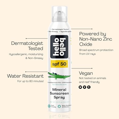 Image of Hello Bello SPF 50 Mineral Sunscreen Spray - Hypoallergenic Broad Spectrum UVA + UVB Protection - Reef Friendly & Water Resistant - 5 oz (Pack of 2)