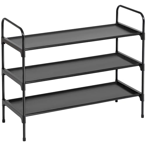 AMHANCIBLE Estante Zapatero, Zapatero de 3 Niveles, para 12-15 Pares de Zapatos, Organizador Zapato con Asas, para Pasillo, Sala, Dormitorio, 70 x 30 x 59 cm, Apilable