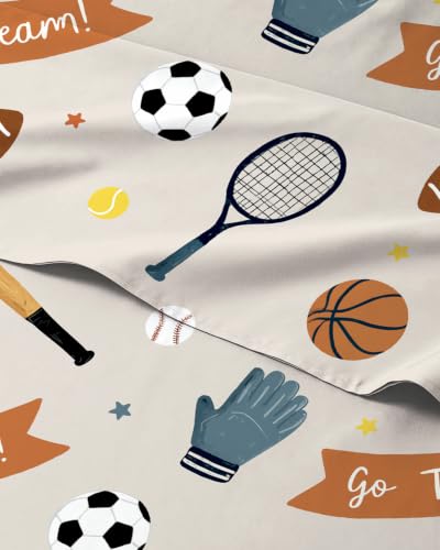 Image of Kids Full Size Sports Bed Sheets - 4 Piece Kids Sports Sheet Set - Game Day Bedding - Ultra-Soft, Cute & Cozy - Breathable & Machine Washable - Wonderful Fun Bed Set for Boys, Girls, Teens & Toddlers