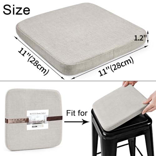 Image of BUYUE Friendly Woven Fabric Magnetic Bar Stool Cushion 1 Piece, Enhanced Anti-Slip Breathable Small Chair Seat Pad for Cafe Bistro Stackable Metal Stool (Square, Light Grey, 1)