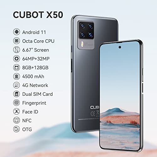 Cubot X50 Smartphone 8Gb 128Gb, 6.67" Fhd+ Display 64Mp Quad Camera, 4500Mah Battery, Support At&T, T-Mobile, 4G Dual Sim, Nfc, Face Id Black #TOP1